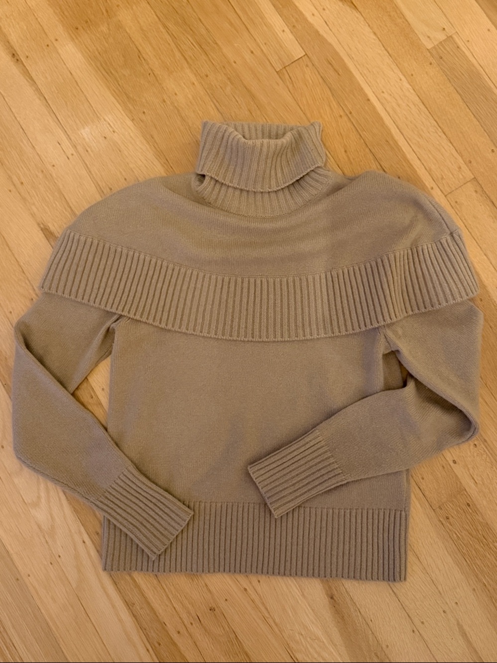 Chloe Taupe Rib-Yoke Turtleneck Sweater